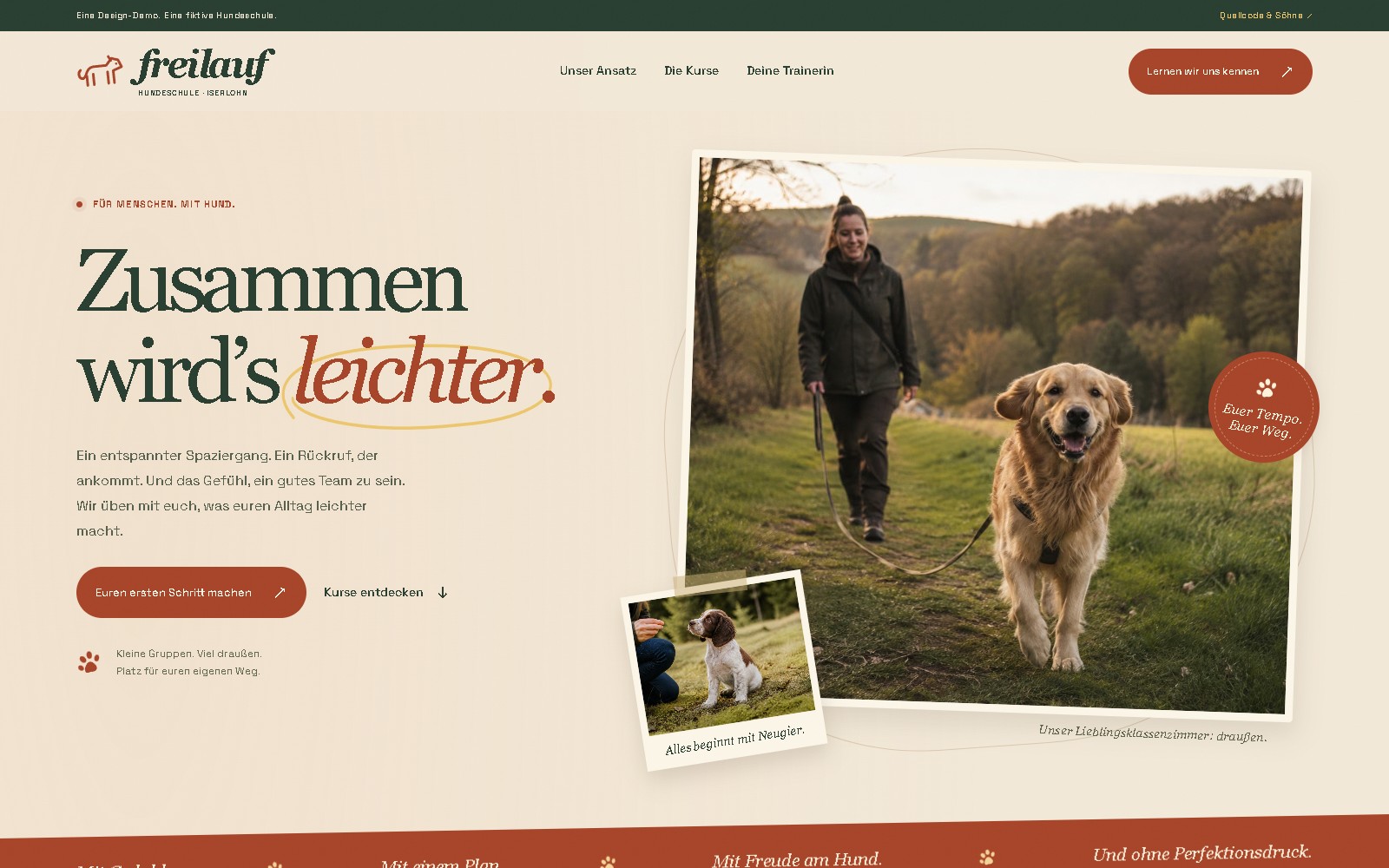 Vorschau der fiktiven Hundeschule FREILAUF