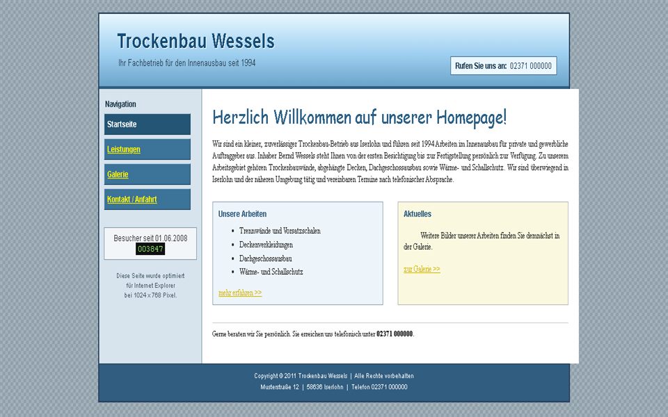Vorschau der veralteten Demo-Website von 2008
