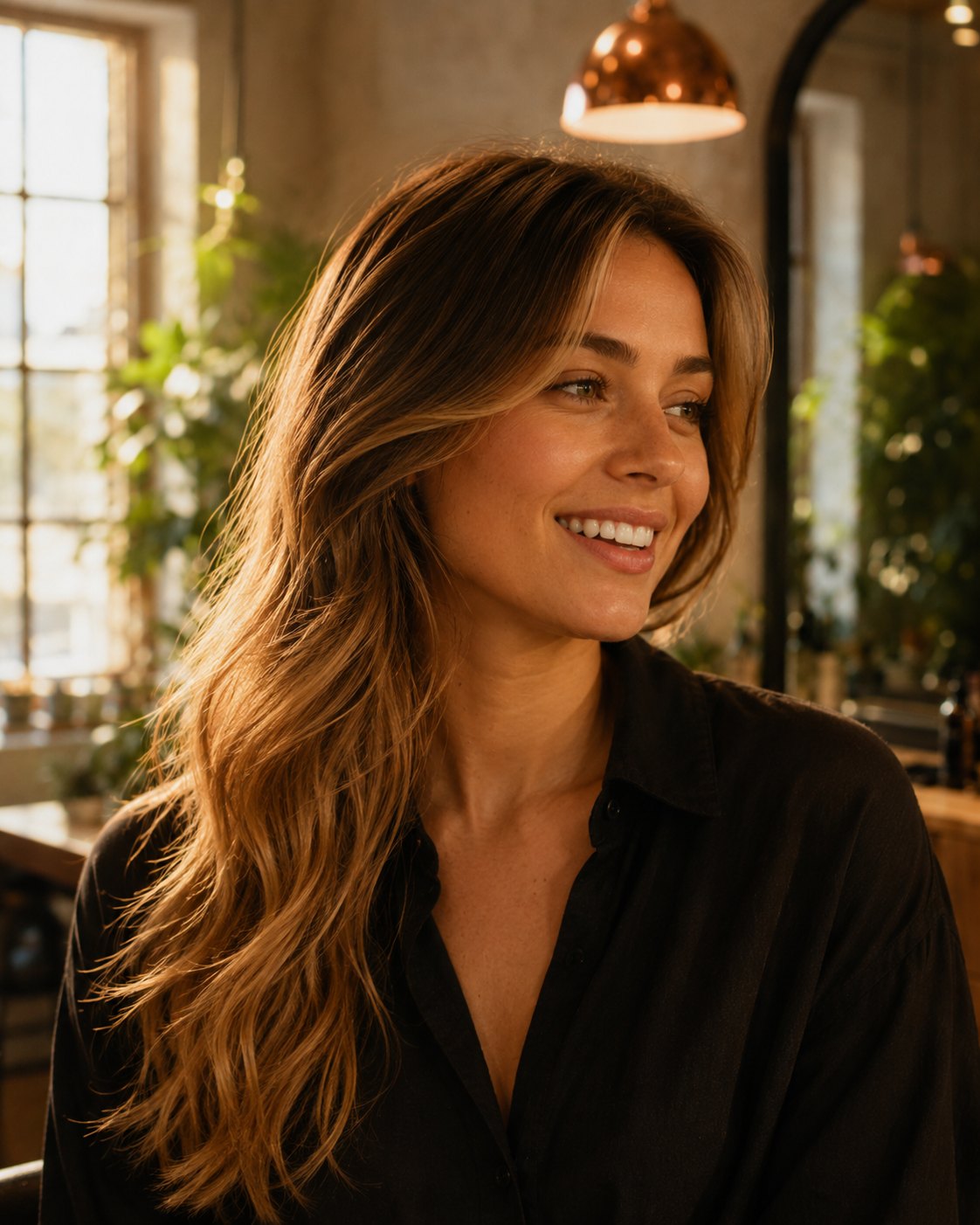 Lange Wellen mit hellen Balayage-Strähnen