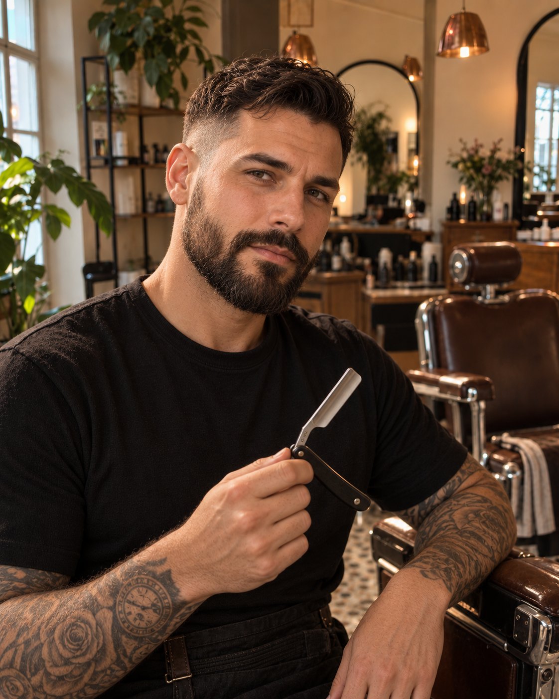 Jonas, Barbier, mit Rasiermesser in der Hand